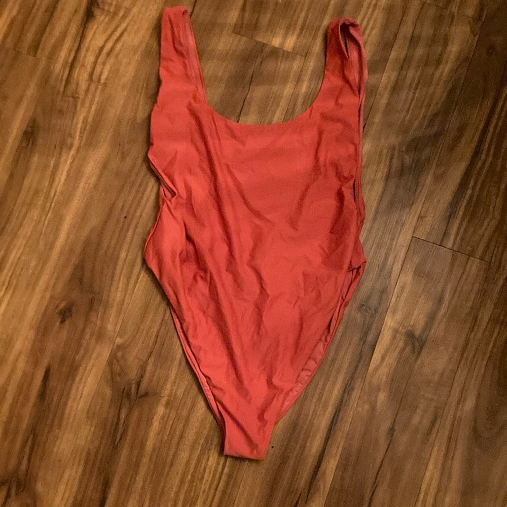 Aerie deep plunge orange one piece swimsuit